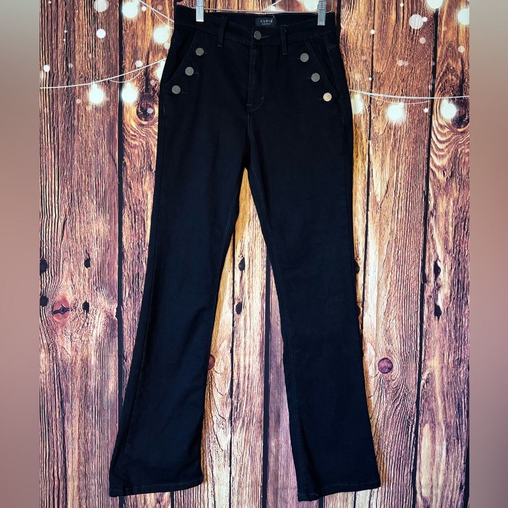 Curve Appeal Dark Blue Straight Leg Jeans with Button Detail